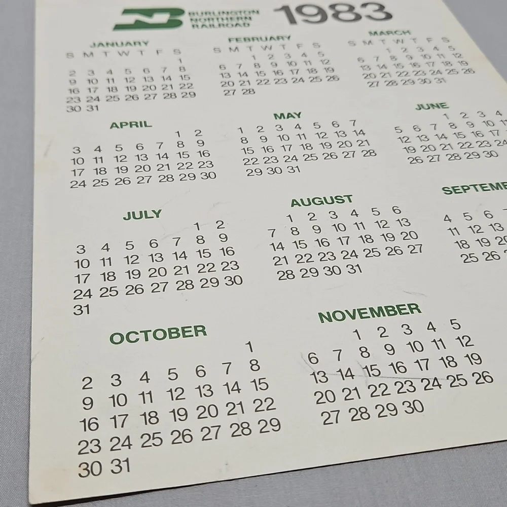 1979 Burlington Northern 1983 Burlington Northern Railroad Calendar